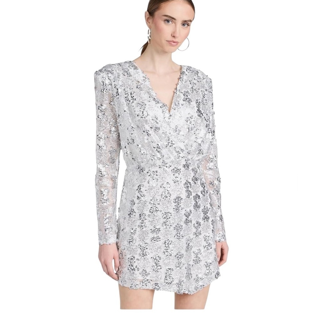Amanda Uprichard Sequin Mini Cocktail Dress Silver Size S